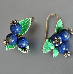 Vintage Blueberry Fields Lapis Lazuli And Gold Over Sterling Silver 925 Earrings